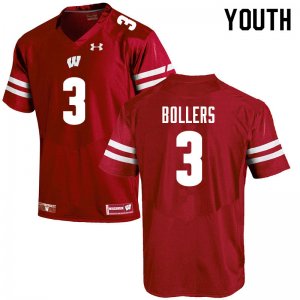 Youth Wisconsin Badgers NCAA #3 T.J. Bollers Red Authentic Under Armour Stitched College Football Jersey QI31P03GD